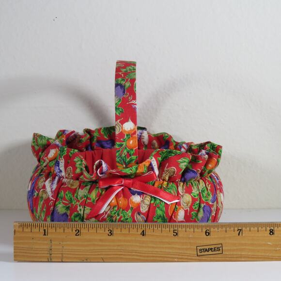 Fabric Gift Basket Veggie Fruit Print Kitchen Decor Red, Soft Approx. 6" Easter - Picture 6 of 12